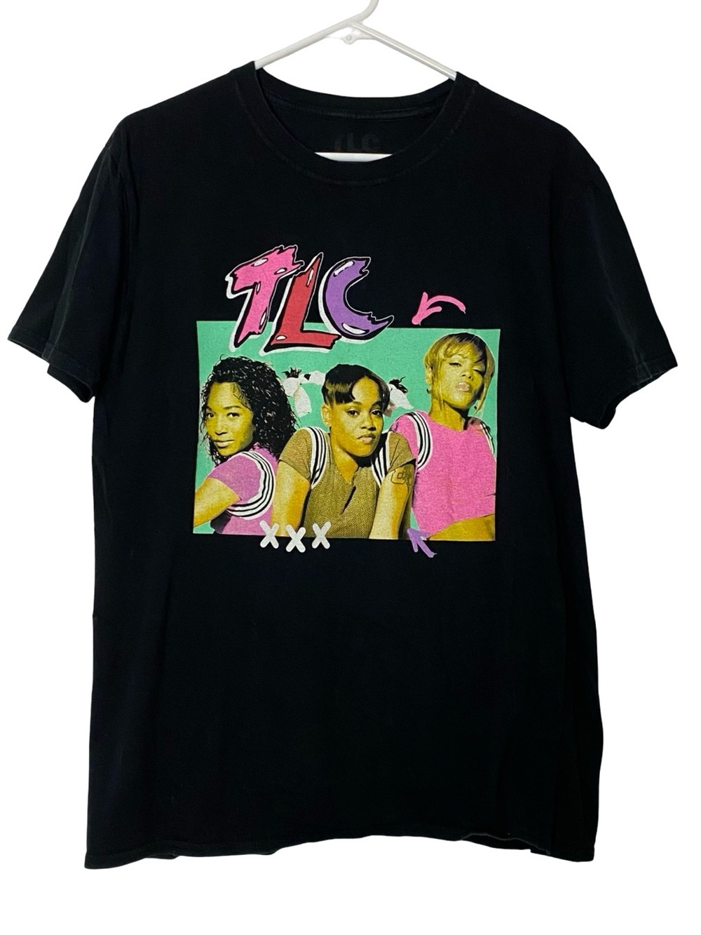 TLC Graphic Print Band Tee Tshirt Unisex Size Large Retro Mens Womens Black